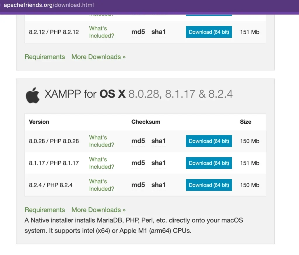 download XAMP for Mac
