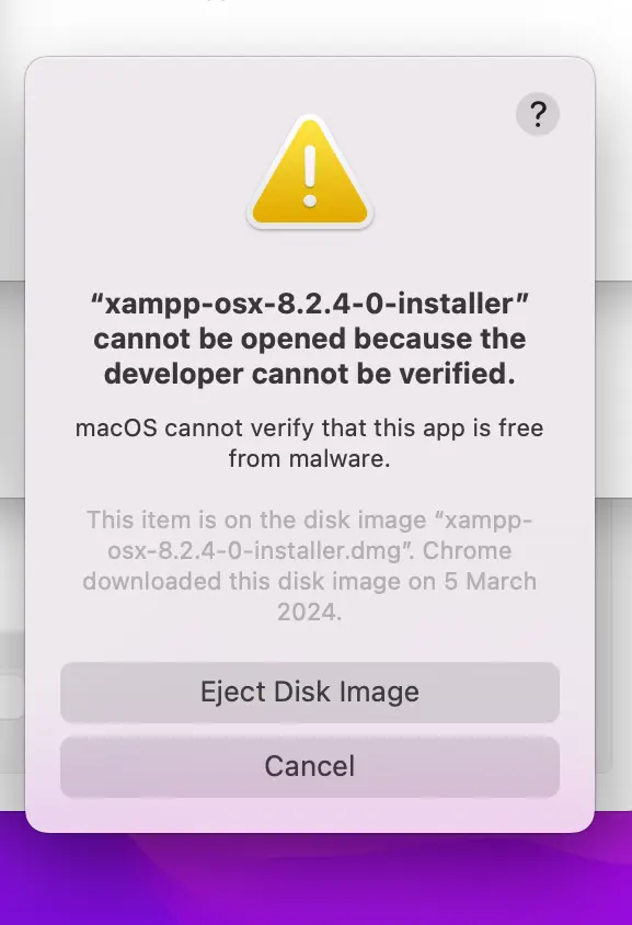 Xamp OSx installer cannot be opened because the developer cannot be. verified.