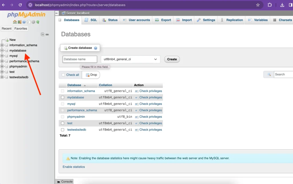 To setup WordPress locally create a new database in phpMyAdmin console