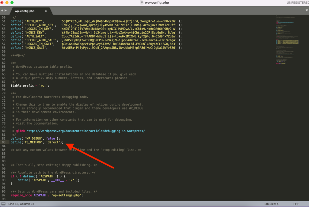 wp-config.php files setting to install plugin and themes locally on Mac