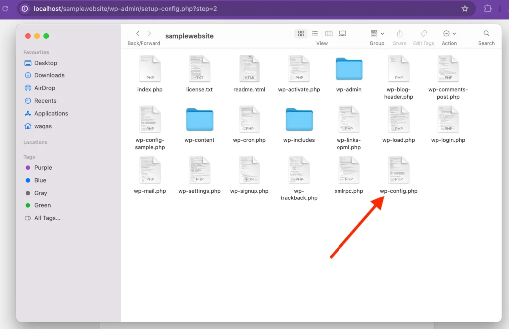 To create WordPress locally, create wp-config.php file